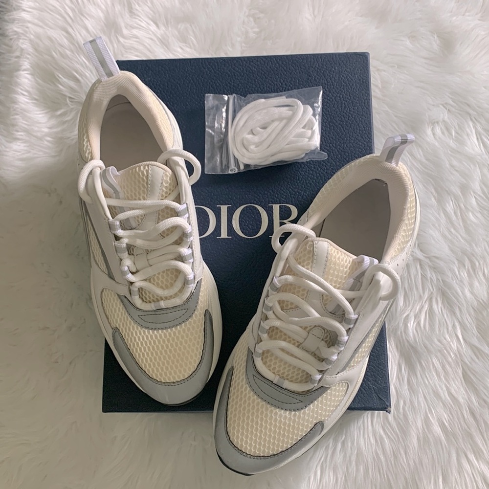 Men’s Dior- B22 Sneakers. Size 43 (US-9). White, Mesh, Silver tone Calfskin- GUC